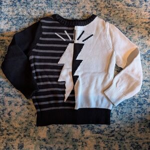 okie dokie Black and White Knit Sweater with Graphic Detail